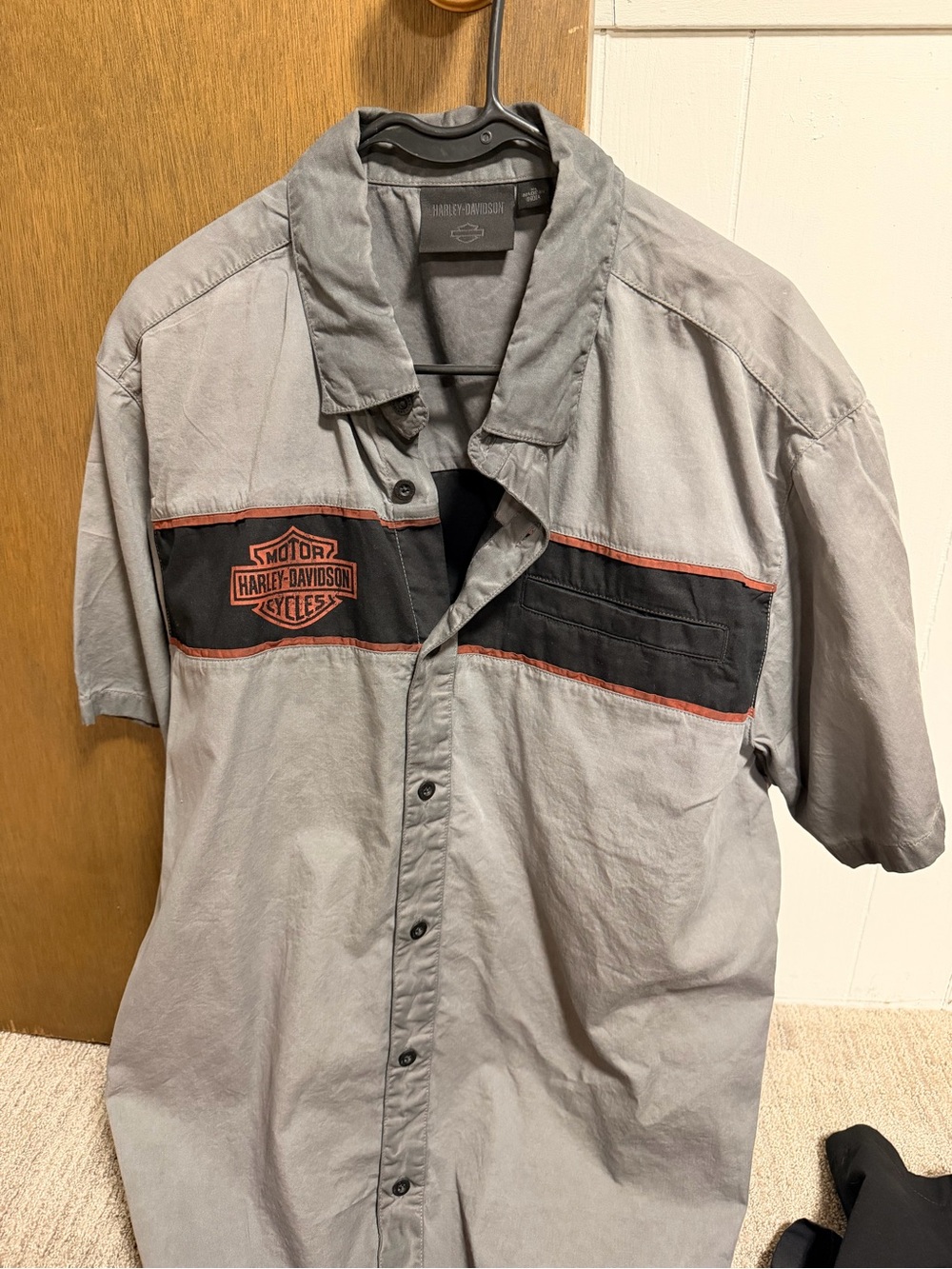 Harley-Davidson Gray Short Sleeve Work Shirt with Black & Orange Logo Trim